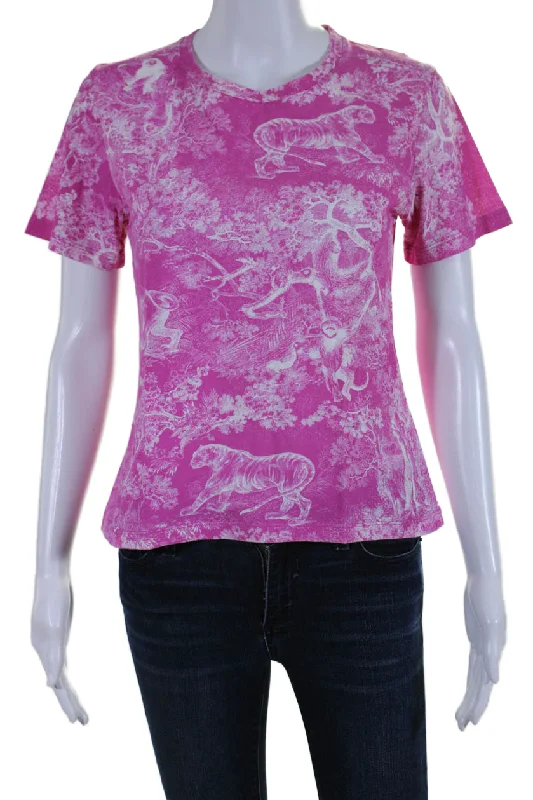 Christian Dior Womens Cotton Blend Pink Crew Neck Graphic Print Tee Top