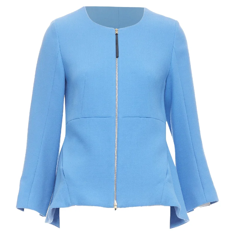 Marni Virgin Wool Zip Front Peplum Crew Neck Coat