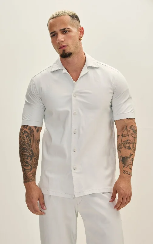 Short Sleeve Leather Shirt Jacket - White