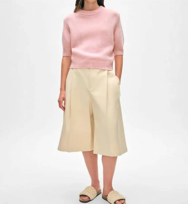 Cashmere Puff Sleeve Crew In Pink