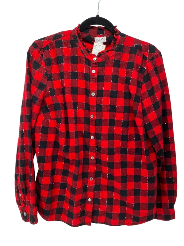 J Crew Misses Size Large Red Plaid LS Blouse