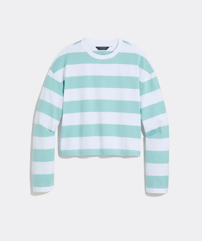 Vineyard Vines Women's Midweight Jersey Long-Sleeve Crewneck Tee - CRugby - Aqua/White