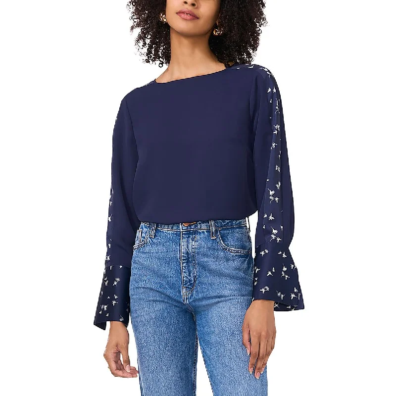 Womens Printed Crewneck Blouse