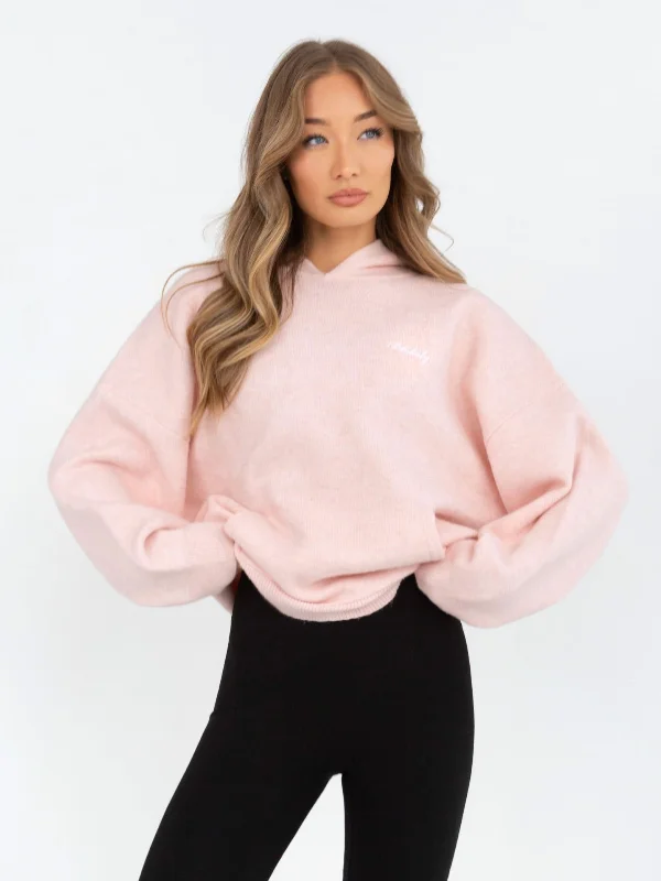 Oversized Knitted Hoodie - Marshmallow Pink