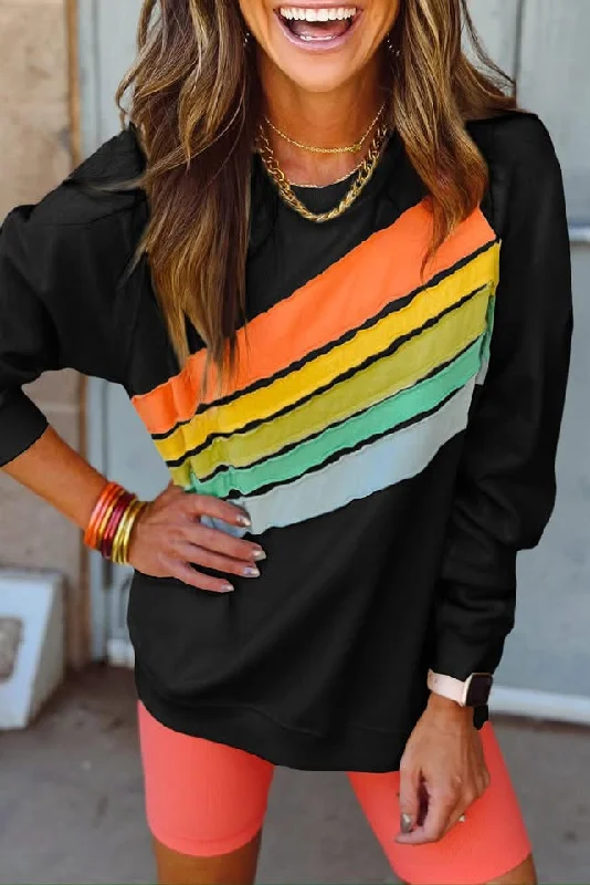 Rainbow Colorblock Striped Pullover Sweatshirt