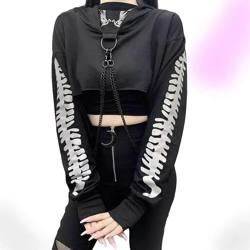 Reflective Cropped Chained Hoodie