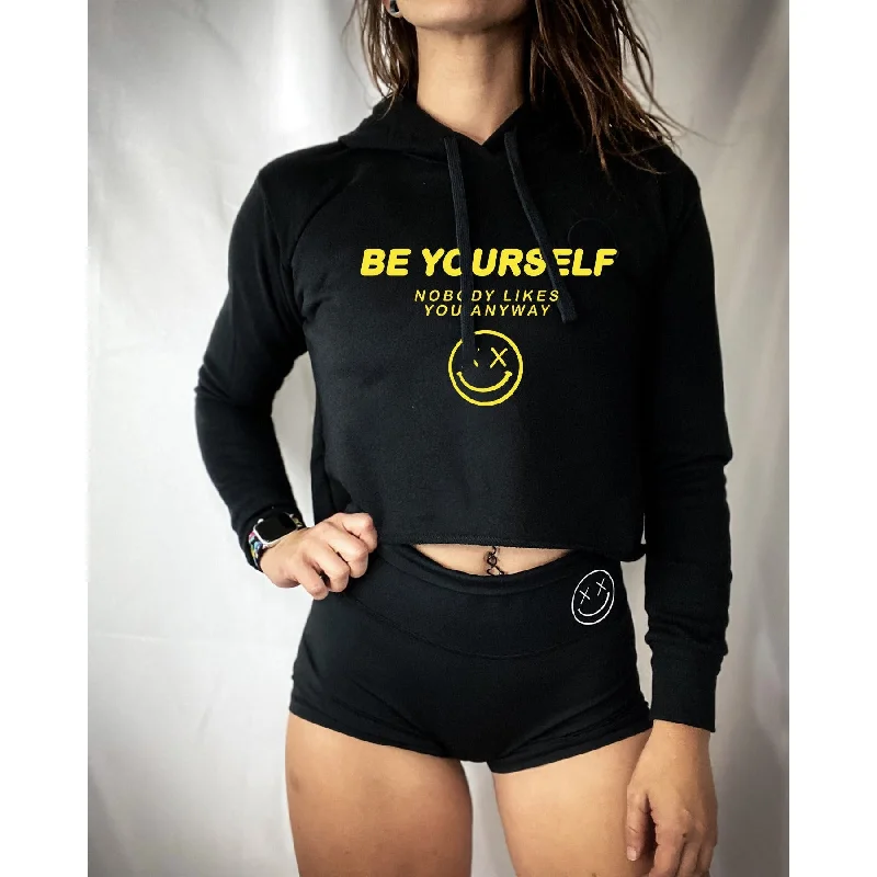 Salty Savage Ladies "Be Yourself Nobody Likes You Anyway" Cropped Hoodie | Black/Yellow