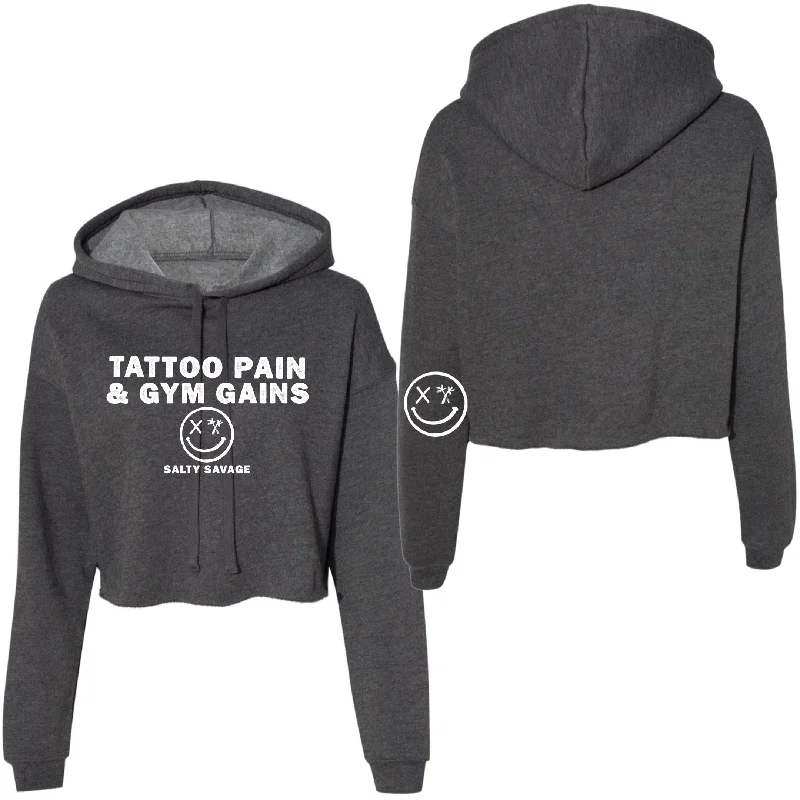 Salty Savage Ladies “TATTOO PAIN & GYM GAINS” Cropped Hoodie