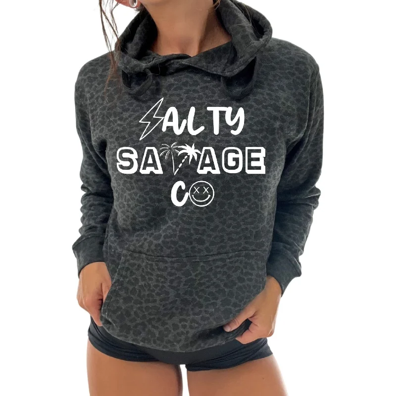 Salty Savage Unisex “90’s Logo” Classic Hoodie | Black Leopard/White