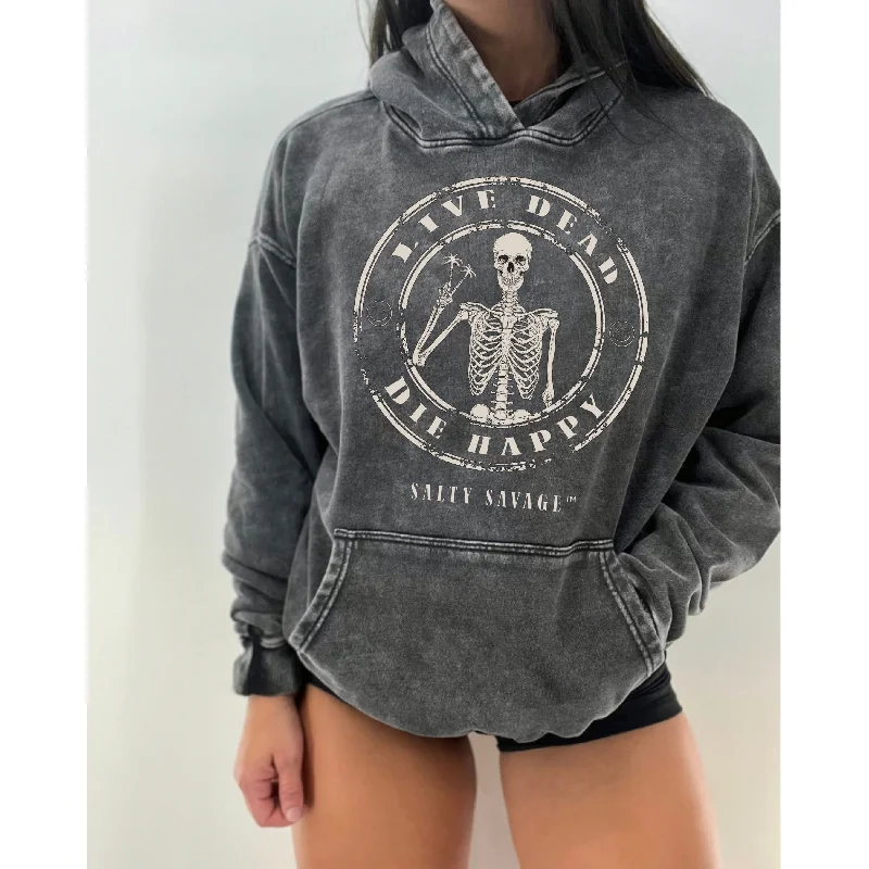 Salty Savage Unisex “LIVE DEAD, DIE HAPPY” Mineral Wash Hoodie