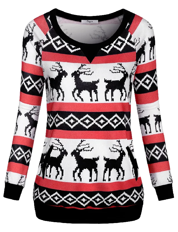 Christmas Reindeer Sweatshirt Pullover with Pockets