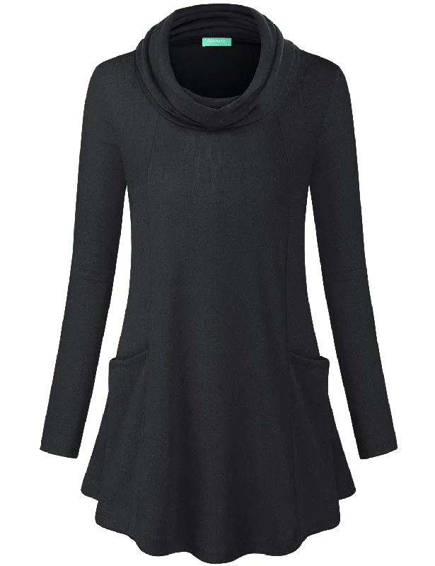 Long Sleeve Cowl Neck Tunic Tops with Pockets