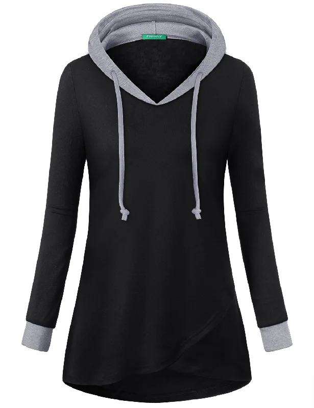 Long Sleeve Round Neck Irregular Hem Hoodie