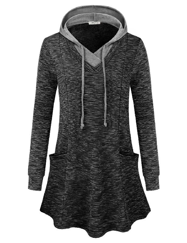 Long Sleeve V Neck Pullover Hooded with Pockets