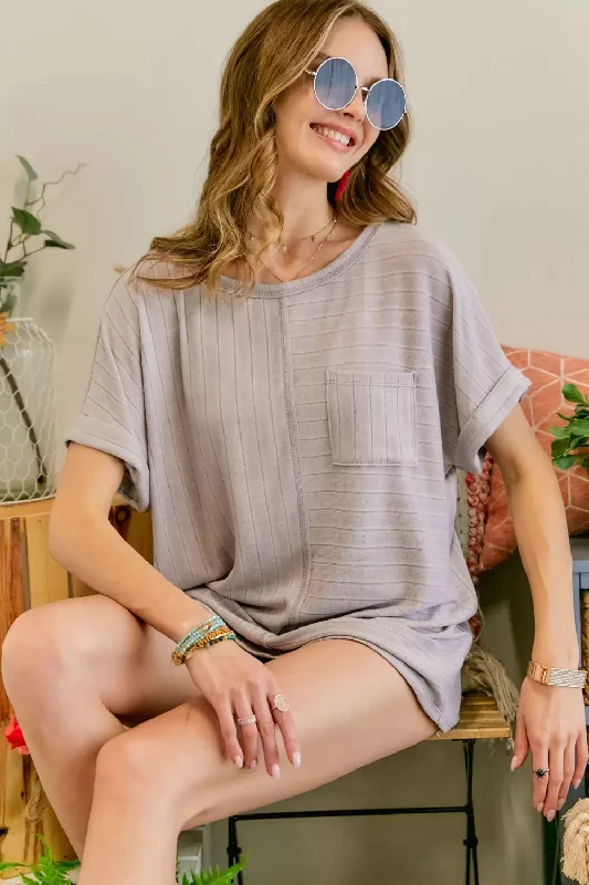 Adora Boat Neck Short Sleeve Loose Fit Top In Lavender Plus