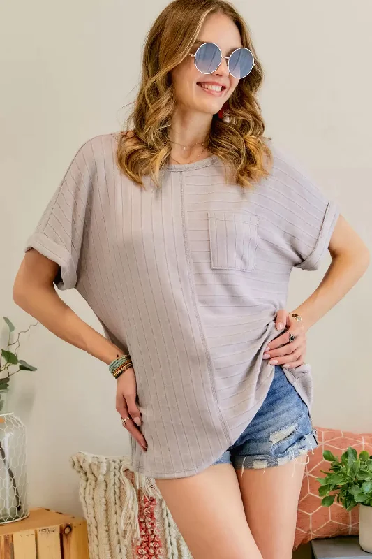 Adora Boat Neck Short Sleeve Loose Fit Top In Lavender