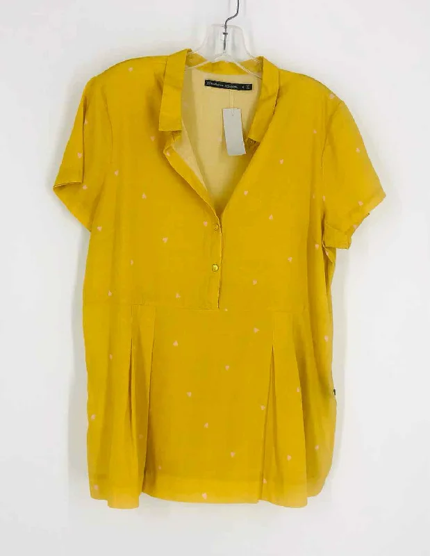 Gudrun Sjoden Size M Yellow/Pink Hearts Pleated Tops Top-Short Sleeve