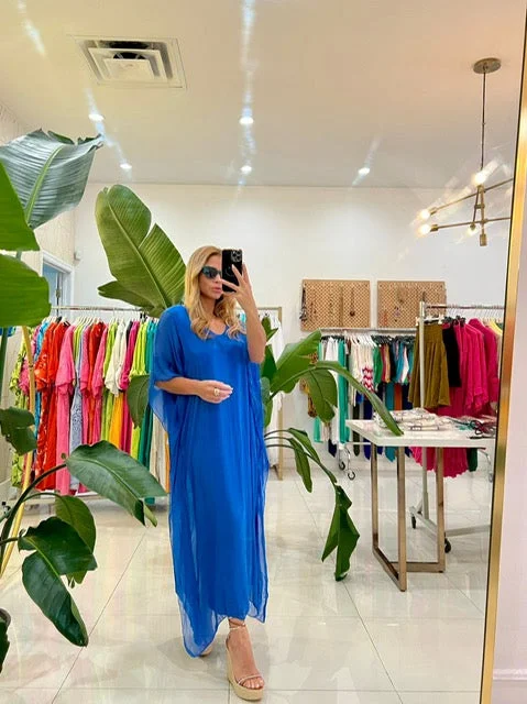 The Italian Short Sleeve Silk Maxi Dress