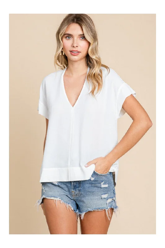 Jodifl Basic Off White Short Sleeve Blouse