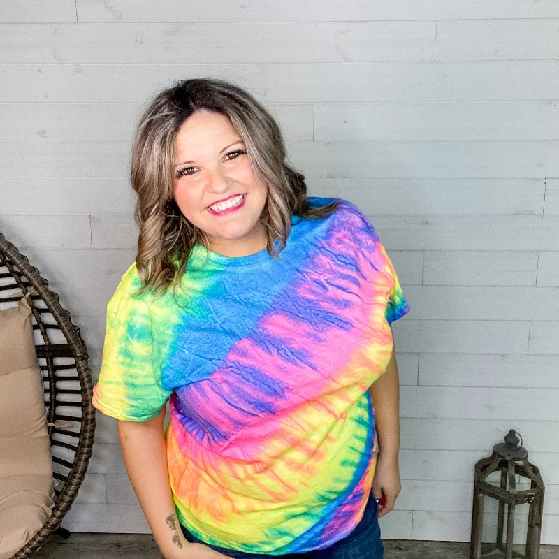 Neon Rainbow Spiral Tie Dye Short Sleeve Tee