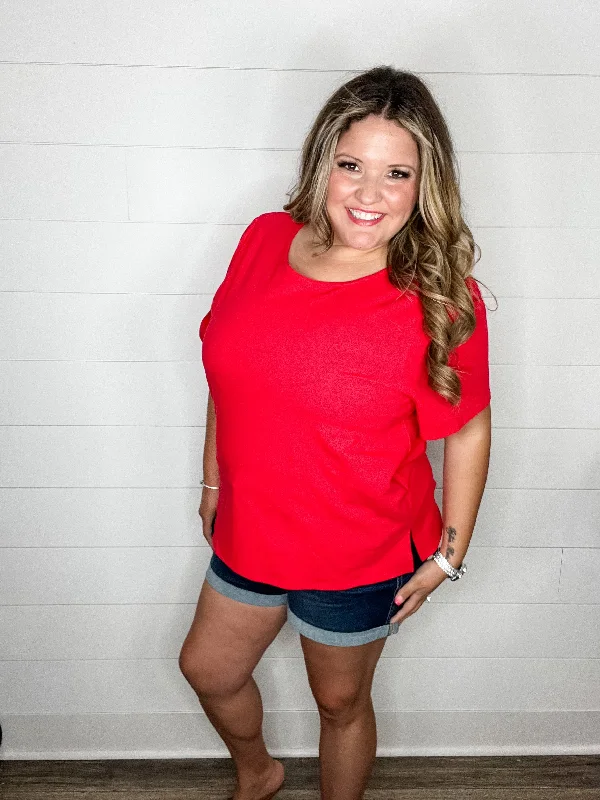 "Rearview" Short Sleeve with Side Slits (Red)