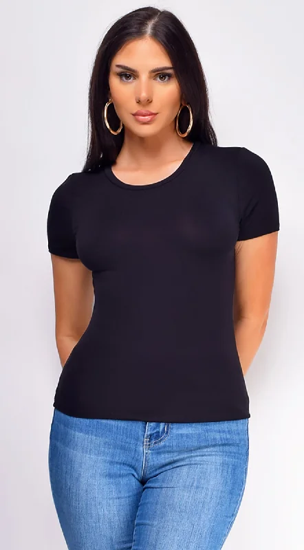 Tina Black Basic Short Sleeve Top