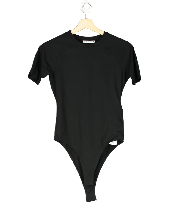 ZARA Black Soft Interlock Short Sleeve Bodysuit UK S