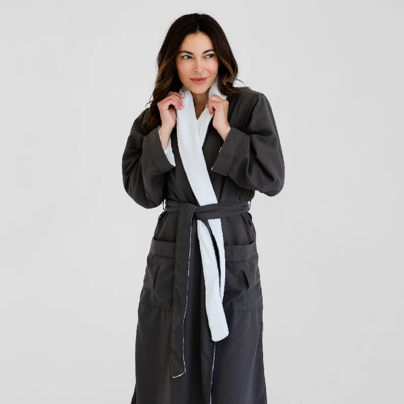 Deluxe Plush Spa Robe - Charcoal/White