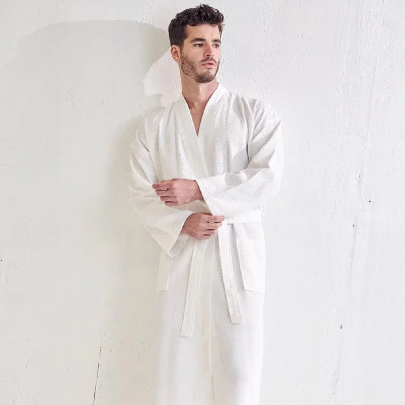 Men's Spa Bathrobe, Luxury & Comfortable Cotton Turkish robe, Breathable & Softness, (White)